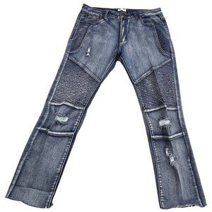 Liquor N Poker Jeans Women 36R Blue Moto Distressed Ripped Flare Leg Denim Stree